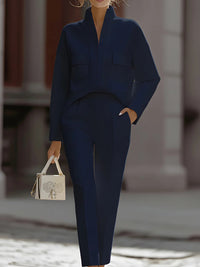 Stylish Urban Commuter Pocketed Top And Pants Set