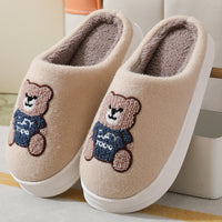 Autumn And Winter New Cartoon Woolen Bear Cotton Slippers Women