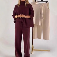 Stylish Casual Solid-color Knit Turtleneck Womens Set For Warmth