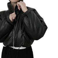Warm Loose Versatile Short PU Leather Cotton Jacket For Women