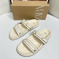 Women's Round-Toe Single-Strap Buckle-Details Fashionable Flat Sandals