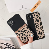 Splicing Leopard Print Straight Edge Personality Shockproof Soft Phone Case