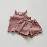 Children's Clothing Infant Thin Cotton Skin-friendly Waffle Suspender Shorts Suit