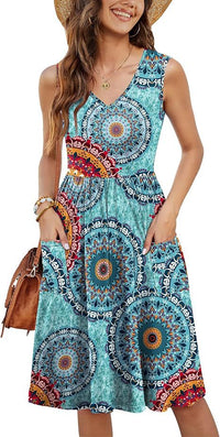 Casual Womens Holiday Floral V-Neck Pocket Dress