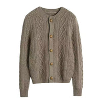 Pure Wool Diamond-patterned Outerwear Or Layering Crew-neck Knit Sweater