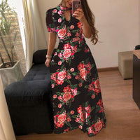 European And American-style Fashion Digital-print Maxi Dress