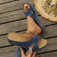Casual And Comfortable Cross-strap Wedge Sandals One Size Fits All