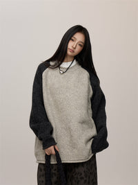 Contrast Color Idle Style Round Neck Sweater Women's Street Raglan Top