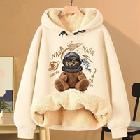 Extra Thick Lambswool Hooded Sweatshirt For Women Fleece Lined And Loose Fitting