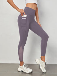 High Waist Grenadine Stitching Yoga Pants Pocket Quick-drying Breathable Hip Lifting Sport
