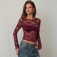 Women's Lace Sheer Long-Sleeve Top