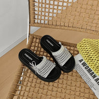 2026 Summer New Women's Platform Hollow Woven Slide Sandals, Outdoor Mesh Breathable Soft Non-Slip Slippers