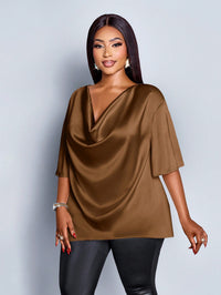 New Relaxed-fit Casual V-neck Mid-sleeve Long-sleeve Solid-color Chiffon Top