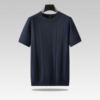 Men's Plus-sized Casual Round Neck Jacquard Sweater With Short Sleeves
