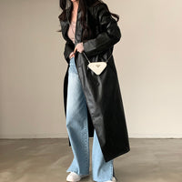 Retro Handsome Suit Collar Double Breasted Loose Casual PU Leather Long Sleeve