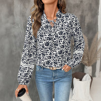 Casual Elegant Retro V-neck Lace-up Floral French Shirt