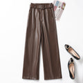 Womens Straight-Leg Leather Pants High-Waisted Fashionable Wide-Leg Pants