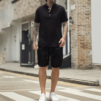 Men's Short Sleeve T-shirt Henley Shirt Casual Loose Suit