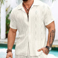 Men's Solid Color Lace Hollow Out See Through Casual Shirt