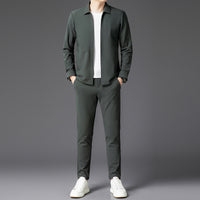 Autumn New Lapel Zip-up Cardigan Coat Jacket Trendy Trousers Mens Two-piece Set