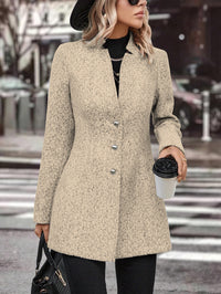 Long Sleeve Solid Color Stand Collar Button Trench Coat Fashion Women's Casual Woolen Coat