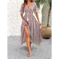 Womens V-Neck Elegant Chic Printed Dress