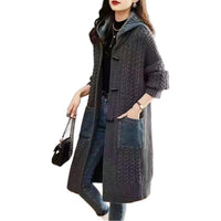 Spring And Autumn Cardigan Mid-length Loose Western Style Outer Wear Hooded Knitted Top