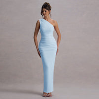 New Solid-color Ruched Off-shoulder Elegant Dress