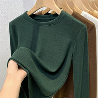 Double-sided Bottoming Shirt Sweater Basic Round Neck Brushed Long Sleeve Keep Warm Inner Match