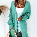 Women's Casual Solid Color And V-neck Long Sleeve Loose Knitted Coat