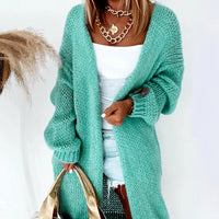 Women's Casual Solid Color And V-neck Long Sleeve Loose Knitted Coat