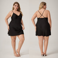 Plus-size Satin Chiffon Camisole Pajamas For Women Sexy Lace Nightdress With V-neck