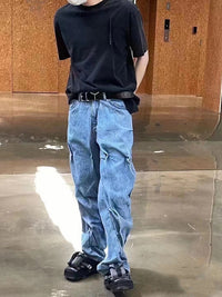 Retro Street Hip Hop Style Irregular Pleated Jeans