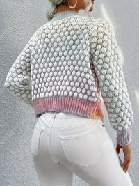 Women's Gradient Color Round Neck Sweater Cardigan