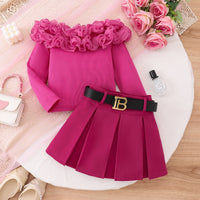 Long-sleeved T-shirt Solid Color Skirt Belt Three-piece Set
