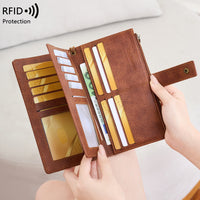 Anti-magnetic Womens Multi-Card Trifold Long Fashion Wallet