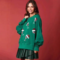 Christmas-themed Double-decorated Sequin Crewneck Hoodie