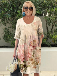 Floral Art Casual Mid-Length Pocket Dress