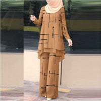 Womens Double-Layer Vertical Stripe Four-Way Stretch Printed Chiffon Set With Elastic Waistband