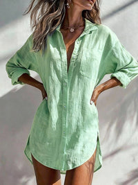 Loose-fitting Womens Solid-color Lapel Shirt