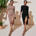 Irregular Drawstring Split Dress For Fall And Winter