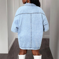 Street Style Sleeveless Shawl Loose Denim Jacket