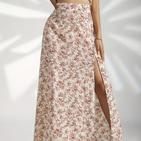 Gentle High Waist Slit Floral Skirt For Women