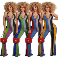 Sexy Striped Halter Jumpsuit With Horns