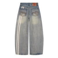 Womens Retro Washed Distressed Wide-Leg Denim Jeans In American Style