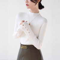 Grey Temperament Semi-high Neck Knitted Women's Autumn Base Shirt