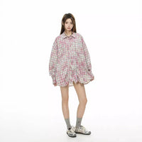 Retro Plaid Denim Collar Shirt Autumn
