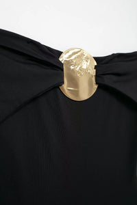 Women's Chest Metal Decoration Black Swimsuit