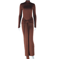 Solid-color One-piece Skirt Dress Round Neck