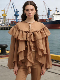 Ruffle Collar Top Irregular Women's Shirt